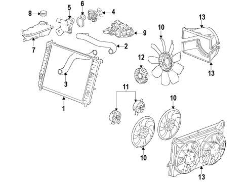 2009 GMC Yukon XL 2500 Cooling System, Radiator, Water Pump, Cooling Fan Fan Clutch Diagram for 20913877