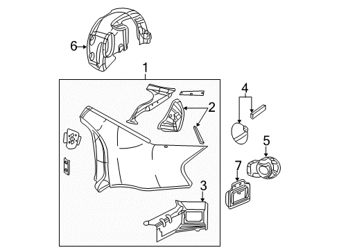 2004 Dodge Stratus Quarter Panel & Components, Exterior Trim Shield-WHEELHOUSE Diagram for 4814855AC