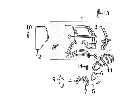 2004 Jeep Grand Cherokee Quarter Panel & Components Seal-Rear Door Diagram for 55135958AJ