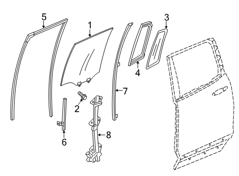 2019 Honda Ridgeline Rear Door Glass, RR. Diagram for 73455-T6Z-A01