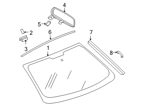 2008 Chrysler Sebring Windshield Glass, Reveal Moldings Inside Rear View Mirror Diagram for 55157457AD