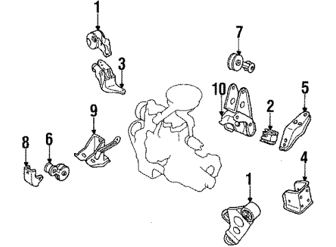 1985 Nissan Pulsar NX Engine Mounting Engine Mounting Buffer Assembly Diagram for 11360-11A02