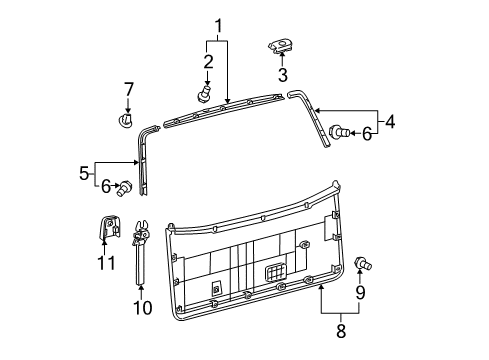 2008 Toyota Sequoia Interior Trim - Lift Gate Upper Trim Retainer Diagram for 67159-0C010