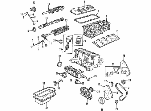 1997 Plymouth Breeze Engine Parts, Mounts, Cylinder Head & Valves, Camshaft & Timing, Oil Pan, Oil Pump, Balance Shafts, Crankshaft & Bearings, Pistons, Rings & Bearings Cover-Timing Belt Diagram for 4667339