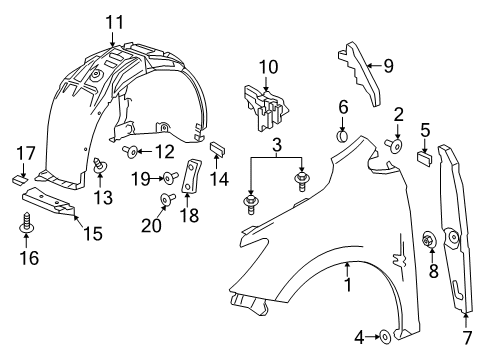 2016 Chevrolet Cruze Fender & Components Fender Liner Diagram for 84156926