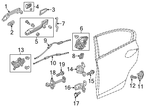 2019 Honda Insight Rear Door Cable, Rear Inside H Diagram for 72631-TBA-A01