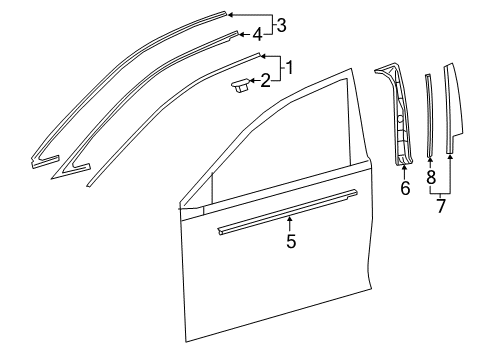 2020 Lexus LS500 Exterior Trim - Front Door Run, Front Door Glass Diagram for 68146-50010