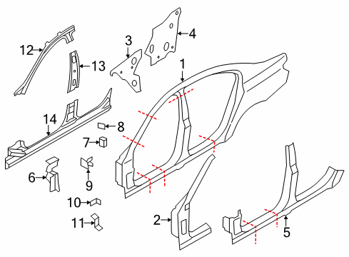 2011 BMW 750Li Uniside Left Interior Column A Diagram for 41107204081