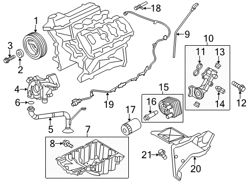 2011 Ford F-150 Engine Parts, Mounts, Cylinder Head & Valves, Camshaft & Timing, Variable Valve Timing, Oil Cooler, Oil Pan, Oil Pump, Crankshaft & Bearings, Pistons, Rings & Bearings Lower Shield Diagram for BL3Z-6N634-C