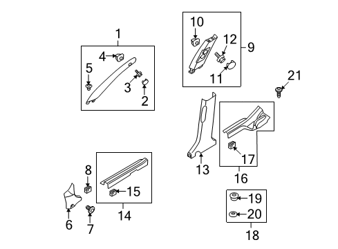 2012 Hyundai Elantra Interior Trim - Pillars, Rocker & Floor Trim Assembly-Center Pillar Lower RH Diagram for 85845-2L000-9K