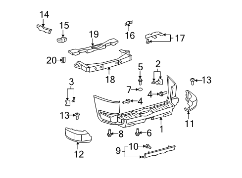 2008 Toyota FJ Cruiser Rear Bumper Bumper Cover Side Support Diagram for 52156-35030