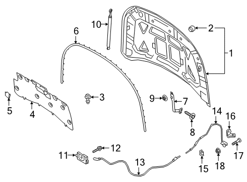 2021 Lincoln Corsair Hood & Components Release Handle Diagram for JX7Z-16916-AB