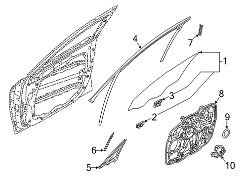 2022 Genesis GV70 Front Door Glass & Hardware Grip-Door Glass Diagram for 82413-J5000