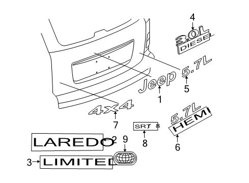 2007 Jeep Grand Cherokee Exterior Trim - Lift Gate NAMEPLATE-LIFTGATE Diagram for 55157091AD