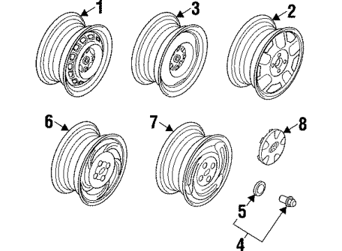 1996 Hyundai Elantra Wheels, Covers & Trim Steel Wheel Full Cap Diagram for 52960-29400