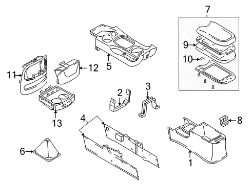 2002 Hyundai Santa Fe Console Console Armrest Assembly Diagram for 84660-26000-TI