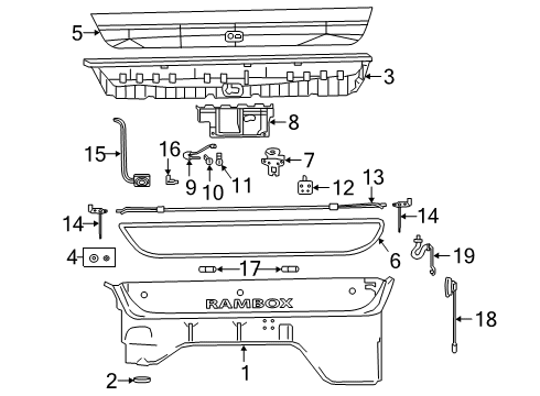 2020 Ram 1500 Storage Compartment Cable-Latch Release Diagram for 68430871AA