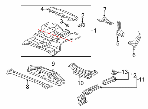 2002 Acura RSX Rear Body - Floor & Rails Panel Set, Rear Floor Diagram for 04655-S6M-A00ZZ