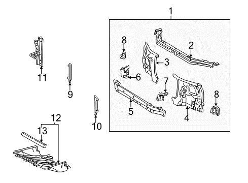 2003 Toyota Sequoia Radiator Support Side Panel Diagram for 53212-0C020