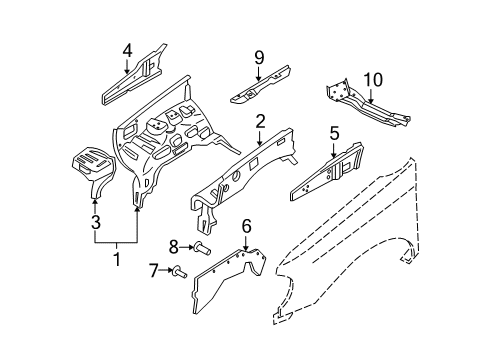 2002 Nissan Xterra Structural Components & Rails 3OVER-Splash, HOODLEDGE LH Diagram for 64837-3S510