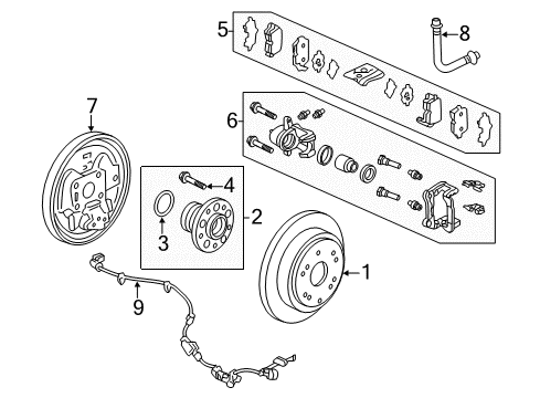 2013 Honda Odyssey Brake Components Plate, Passenger Side Brake Back Diagram for 43110-TK8-A01