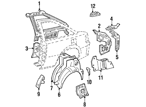 1988 Toyota Celica Quarter Panel - Inner Structure & Rails Seat Belt Anchor Diagram for 61365-20030