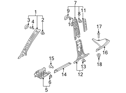 2006 Kia Rio Interior Trim - Pillars, Rocker & Floor Bolt Diagram for K9972-10620