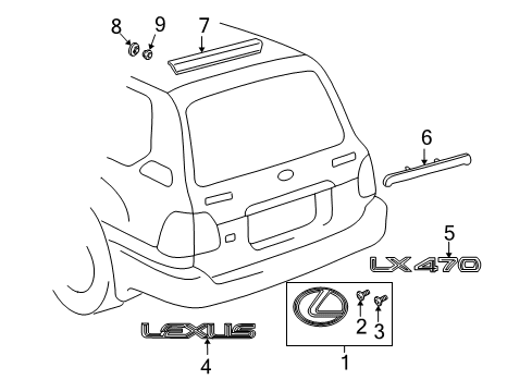 2005 Lexus LX470 Exterior Trim - Lift Gate Upper Molding Diagram for 76810-60010-B0