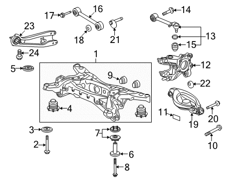 2009 Honda Pilot Rear Suspension Components, Lower Control Arm, Upper Control Arm, Stabilizer Bar Sub-Frame Assembly, Rear Suspension Diagram for 50300-SZA-A01