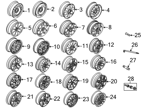2007 Mini Cooper Wheels, Covers & Trim Alpina Black 21 Inch Individual Rims Diagram for 36136890324