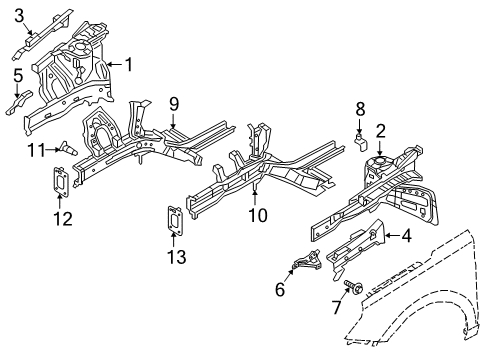 2020 Hyundai Elantra GT Structural Components & Rails Bracket Assembly-Fender & Bumper Mounting Diagram for 64577-G3000