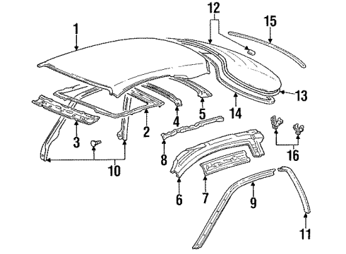 1990 Toyota Celica Roof, Back Glass Back Glass Retainer Diagram for 56114-20020