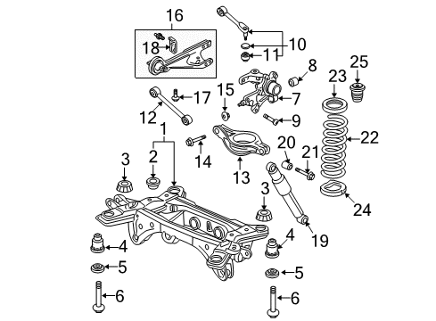 2007 Honda Pilot Rear Suspension Components, Lower Control Arm, Upper Control Arm, Stabilizer Bar Shock Absorber Assembly, Rear Diagram for 52610-STW-A01