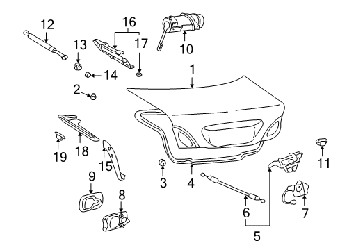 2004 Lexus LS430 Trunk Cable Sub-Assy, Luggage Door Lock Control Diagram for 64607-50010