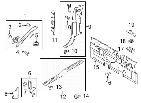 2020 Ford F-150 Interior Trim - Cab Weatherstrip Pillar Trim Diagram for JL3Z-1503599-CA