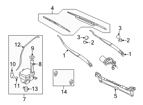 2006 Kia Optima Wiper & Washer Components Windshield Wiper Motor & Crank Arm Assembly Diagram for 981103C200