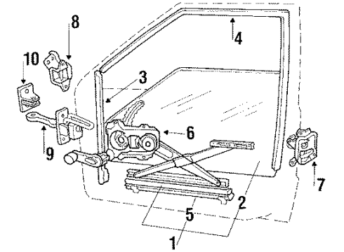 1988 Mitsubishi Precis Front Door - Glass & Hardware Grip Assembly-Front Door Glass, RH Diagram for 82422-21000