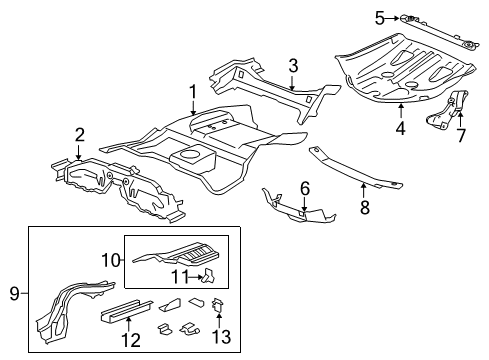 2012 Honda Crosstour Rear Body - Floor & Rails Gusset, R. RR. Bulkhead (Lower) Diagram for 66510-TP7-A00ZZ