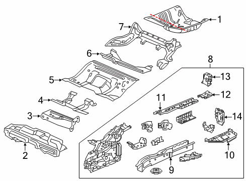 2020 Honda Civic Rear Body - Floor & Rails Floor, Rear Diagram for 65511-TBA-A00ZZ