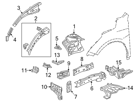 2022 Acura RDX Structural Components & Rails Member Right, Front Wheelhouse Up Diagram for 60614-TJB-305ZZ