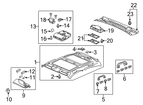 2012 Acura ZDX Sunroof Console Assembly, Roof Diagram for 36600-SZN-A01