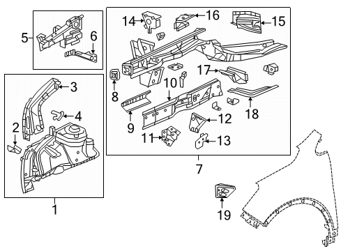 2018 Buick Envision Structural Components & Rails Front Panel Bracket Diagram for 22925831