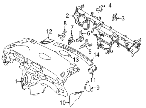 2015 Nissan Quest Cluster & Switches, Instrument Panel Cover Assembly Instrument Lower, RH Diagram for 68920-1JA0A