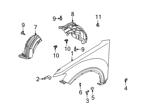 2003 Infiniti FX35 Fender & Components Protector-Front Fender, Front RH Diagram for 63844-CG000