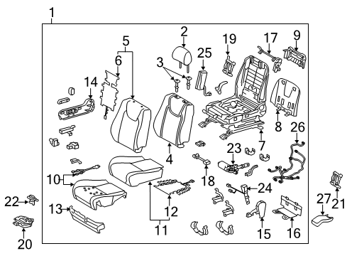 2013 Lexus RX350 Front Seat Components Seat Assembly Diagram for 71100-0E290-A3