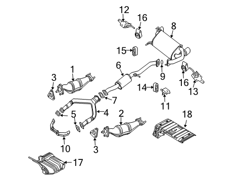 2005 Infiniti G35 Exhaust Components Exhaust Sub Muffler Assembly Diagram for 20300-7W205