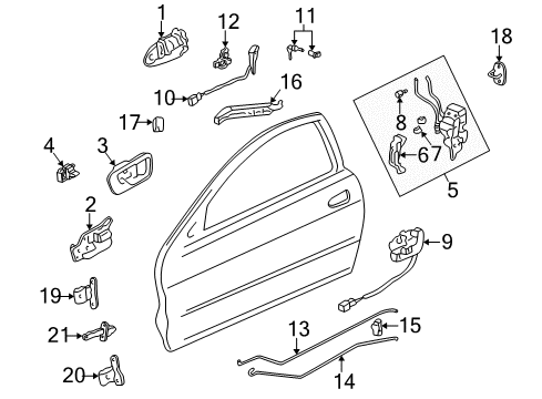 1995 Acura Integra Front Door Regulator Assembly, Left Front Door Power Diagram for 72250-ST8-A02