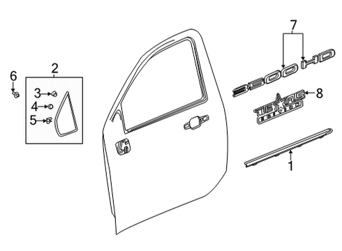 2021 Chevrolet Silverado 3500 HD Exterior Trim - Front Door Belt Molding Diagram for 84901299