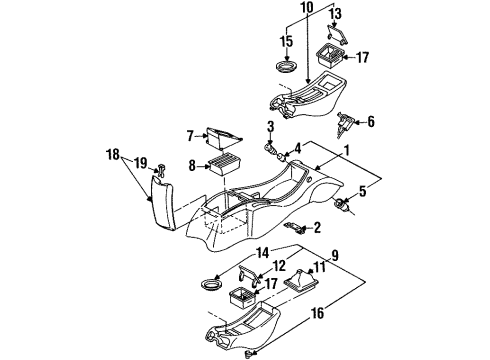 1993 Pontiac Firebird Center Console Console Asm, Front Floor Diagram for 16754489