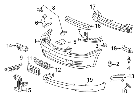 2006 Honda Accord Front Bumper Spacer, R. FR. Bumper Side Diagram for 71193-SDA-A10